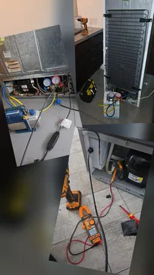 Carga de gas en una Heladera, con manómetros y bomba de vacío.