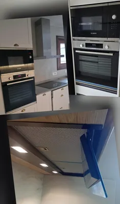 Horno, Microondas y campana empotrados en la misma cocina.